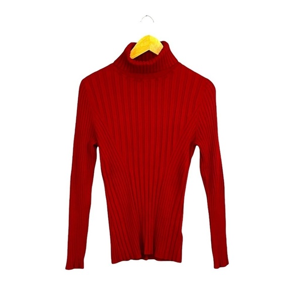 JANA | Womens Fitted Red Long Sleeve Ribbed Turtle Neck Sweater Y2K 2000’s Style - Picture 4 of 6